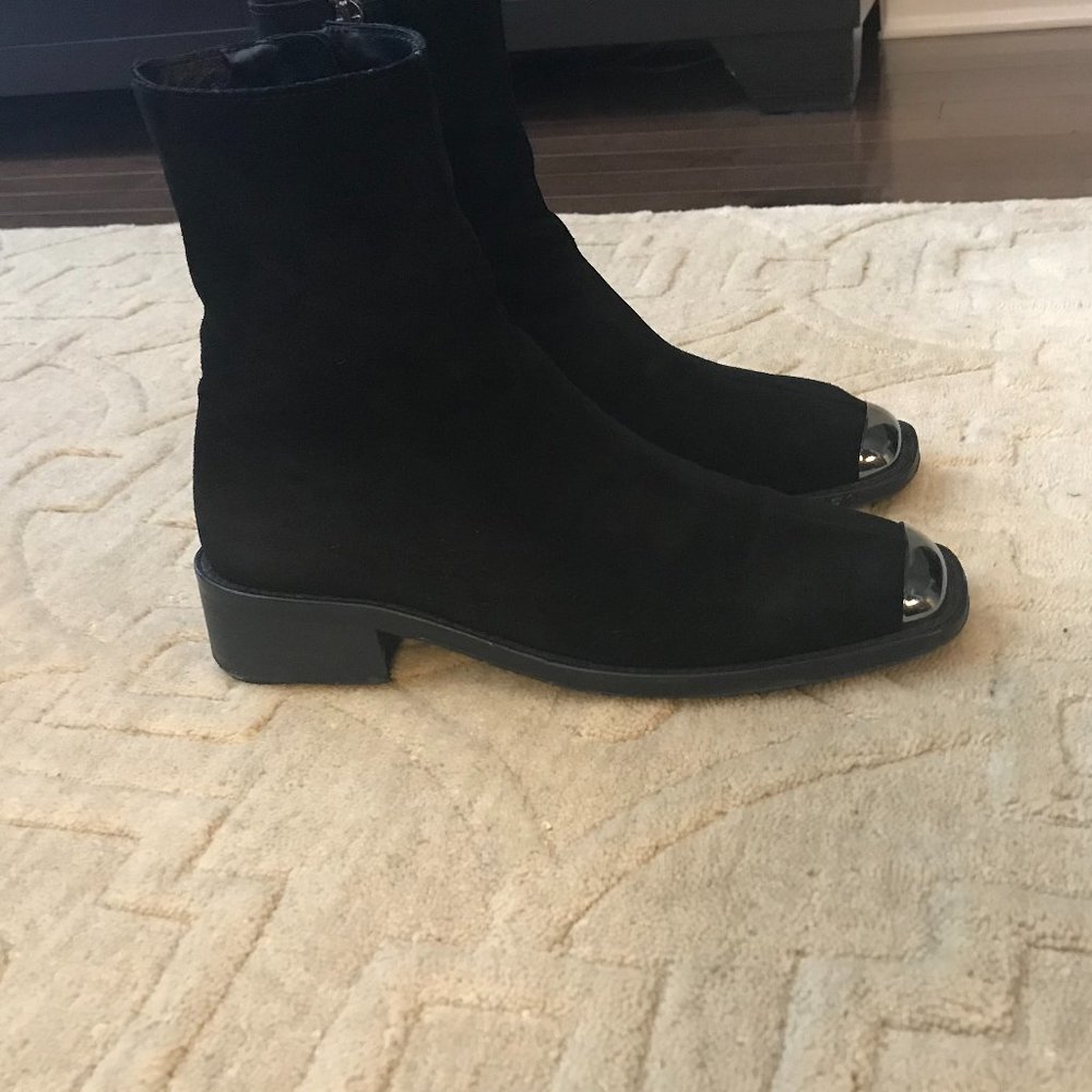 High Ankle Suede Boots with Chanel Metal Toe